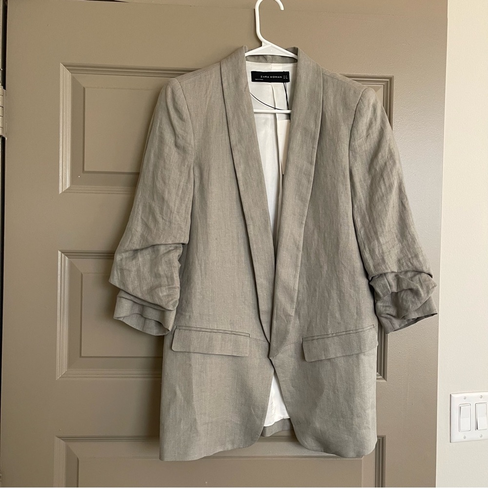 Zara Sand Linen Blazer